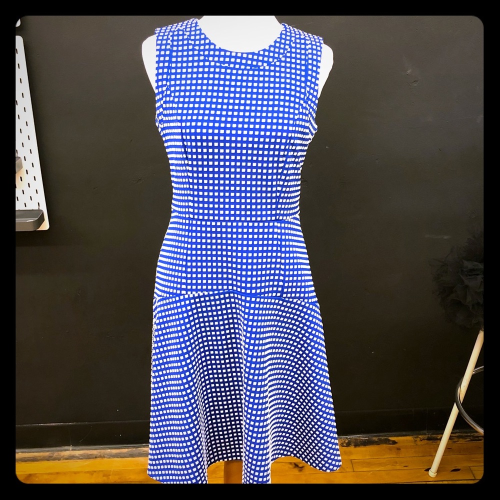 Blue and White Bias Cut Sleeveless Dress